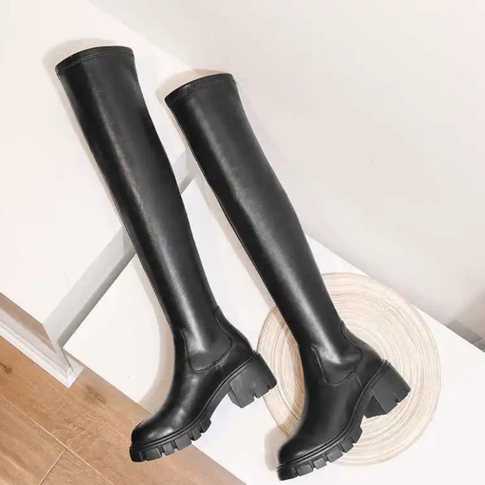 Black leather over the knee boots